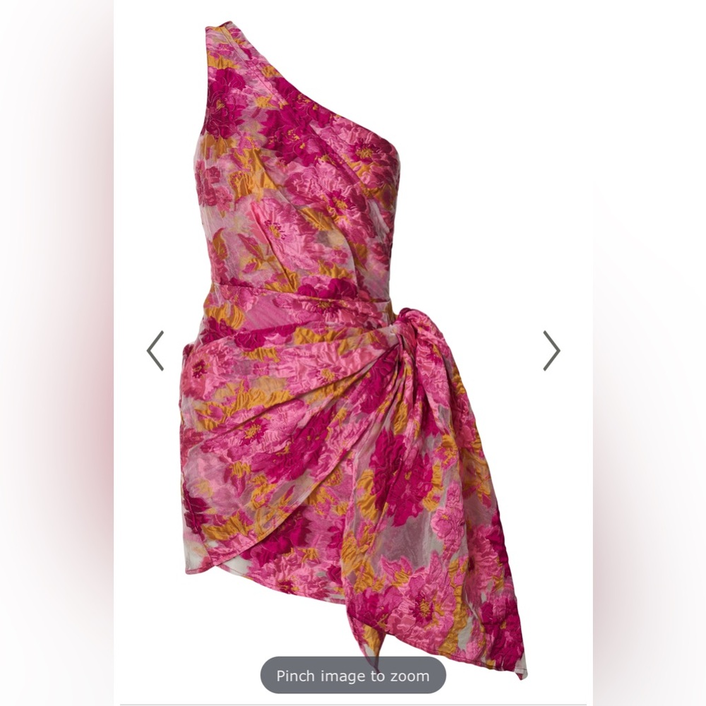 BRAILEY MINI DRESS - ONE SHOULDER WRAP FRONT DRESS IN PINK JACQUARD US SIZE 10